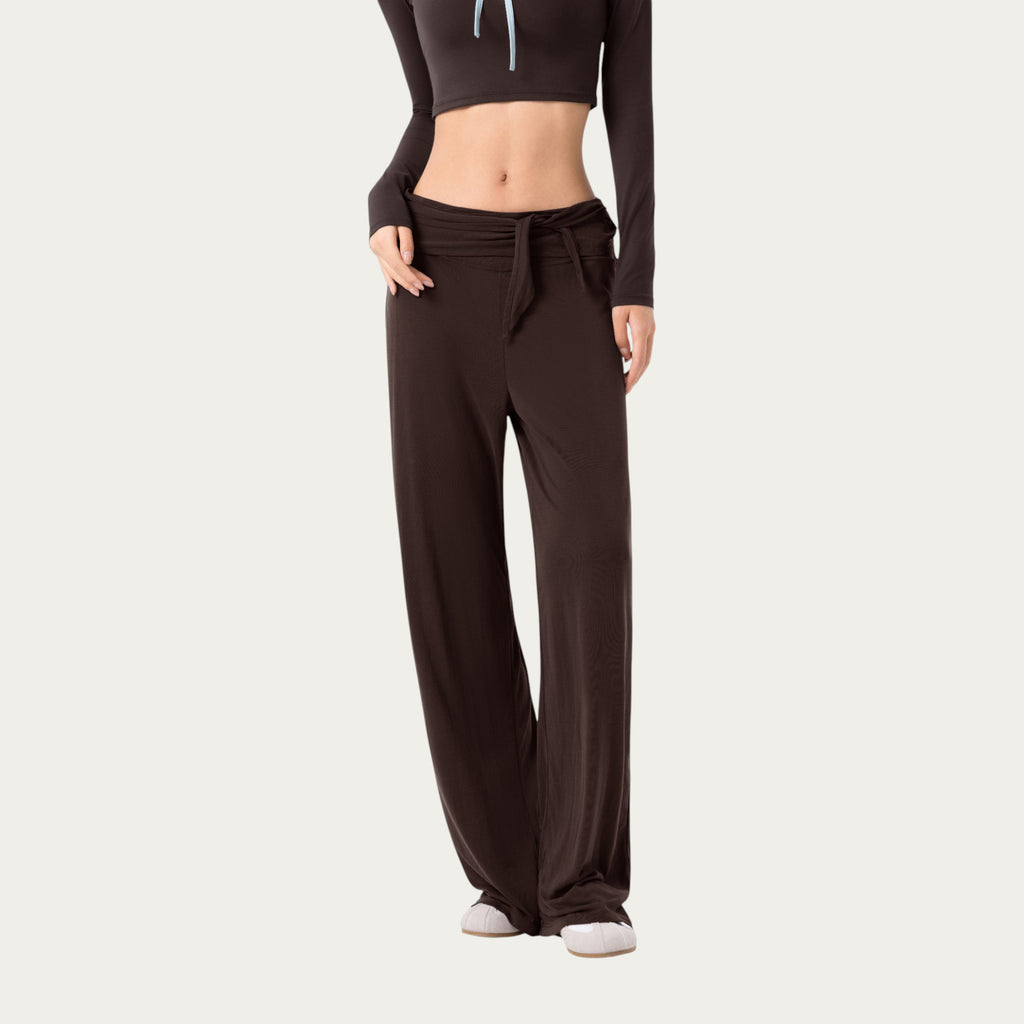 Anna-Kaci Active Women's Wide Leg Lounge Pants with Wrap Tie Waistband and Relaxed High Waist Fit