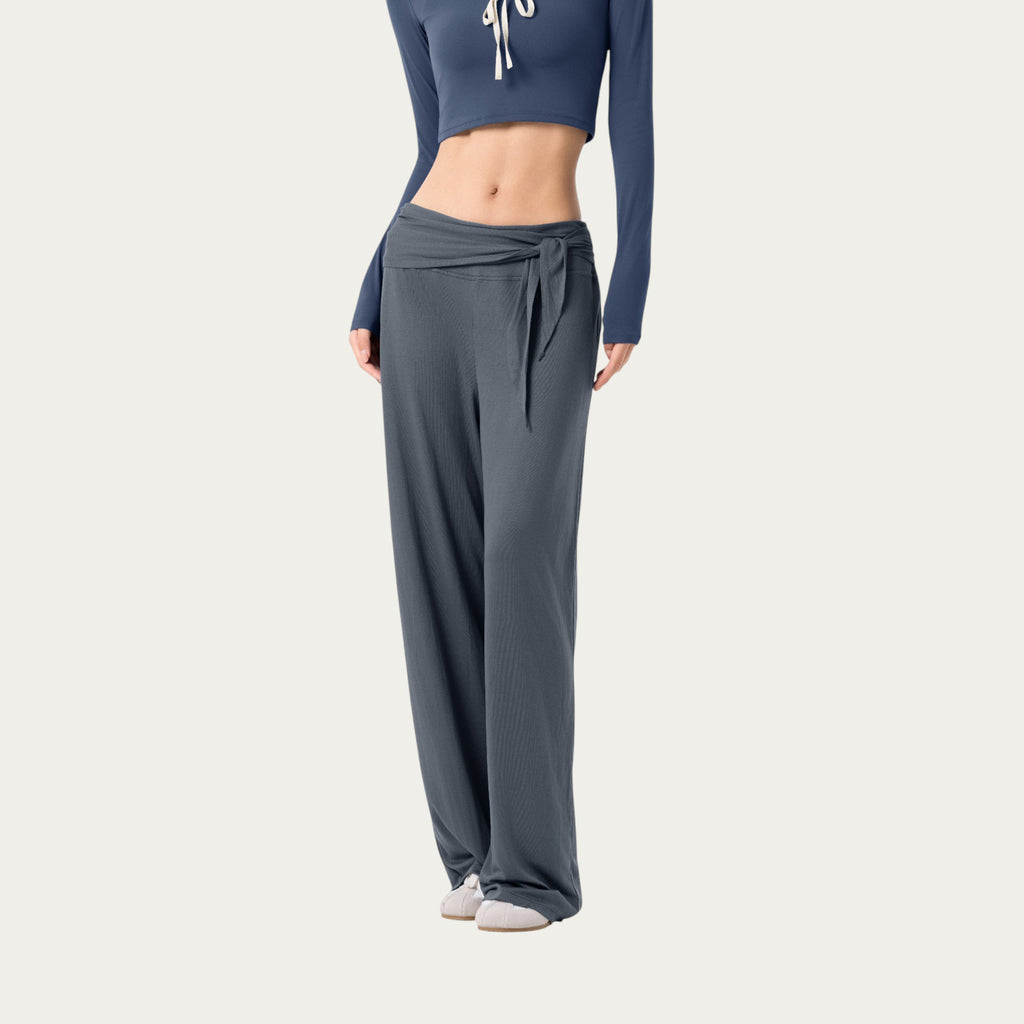 Anna-Kaci Active Women's Wide Leg Lounge Pants with Wrap Tie Waistband and Relaxed High Waist Fit