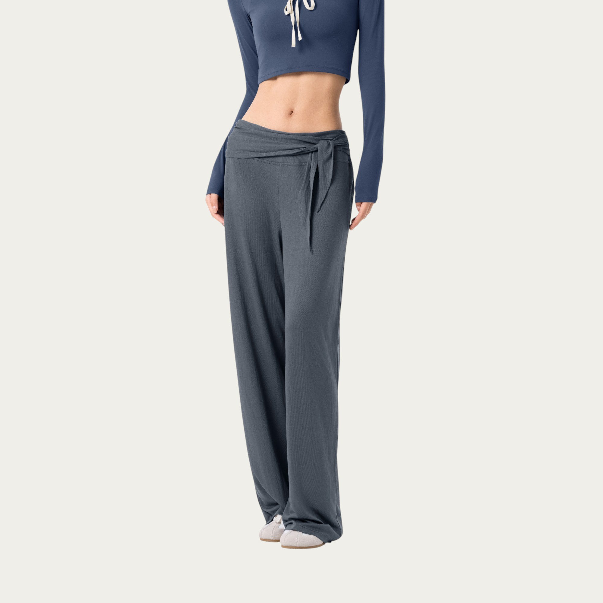 Anna-Kaci Active Women's Wide Leg Lounge Pants with Wrap Tie Waistband and Relaxed High Waist Fit