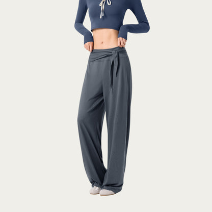 Anna-Kaci Active Women's Wide Leg Lounge Pants with Wrap Tie Waistband and Relaxed High Waist Fit