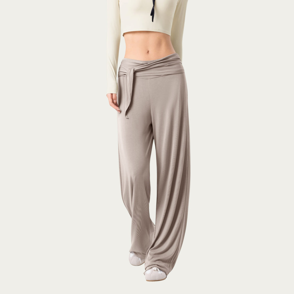 Anna-Kaci Active Women's Wide Leg Lounge Pants with Wrap Tie Waistband and Relaxed High Waist Fit
