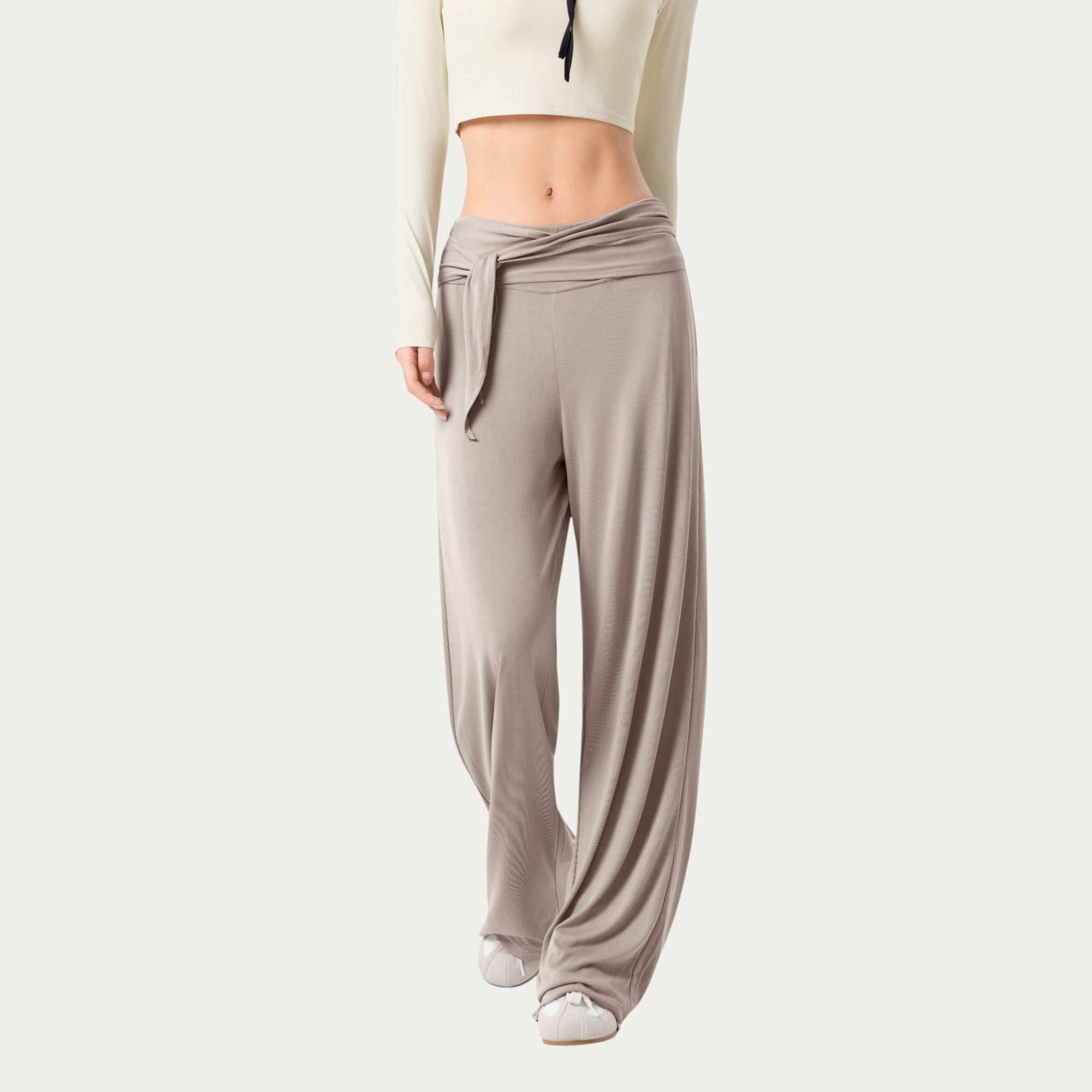 Anna-Kaci Active Women's Wide Leg Lounge Pants with Wrap Tie Waistband and Relaxed High Waist Fit