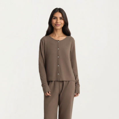 Anna-Kaci Women's 2-Piece Set Soft Knit Lounge Pants and Button-Up Cardigan with Tank Top