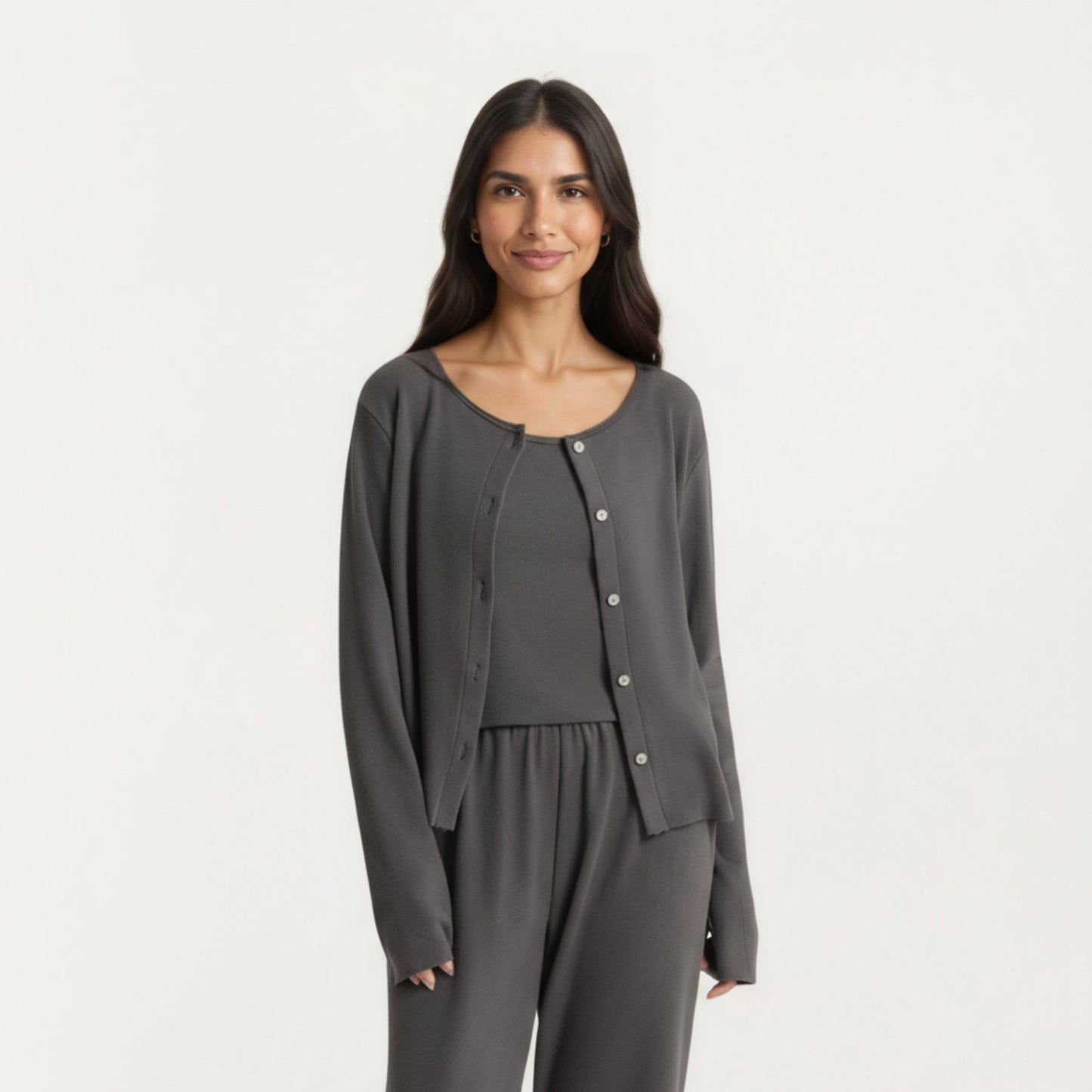 Anna-Kaci Women's 2-Piece Set Soft Knit Lounge Pants and Button-Up Cardigan with Tank Top