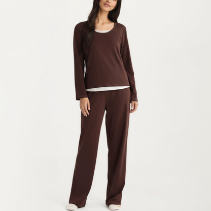 Anna-Kaci Women's 2-Piece Set Soft Knit Long Sleeve Top and Relaxed Fit Lounge Pants
