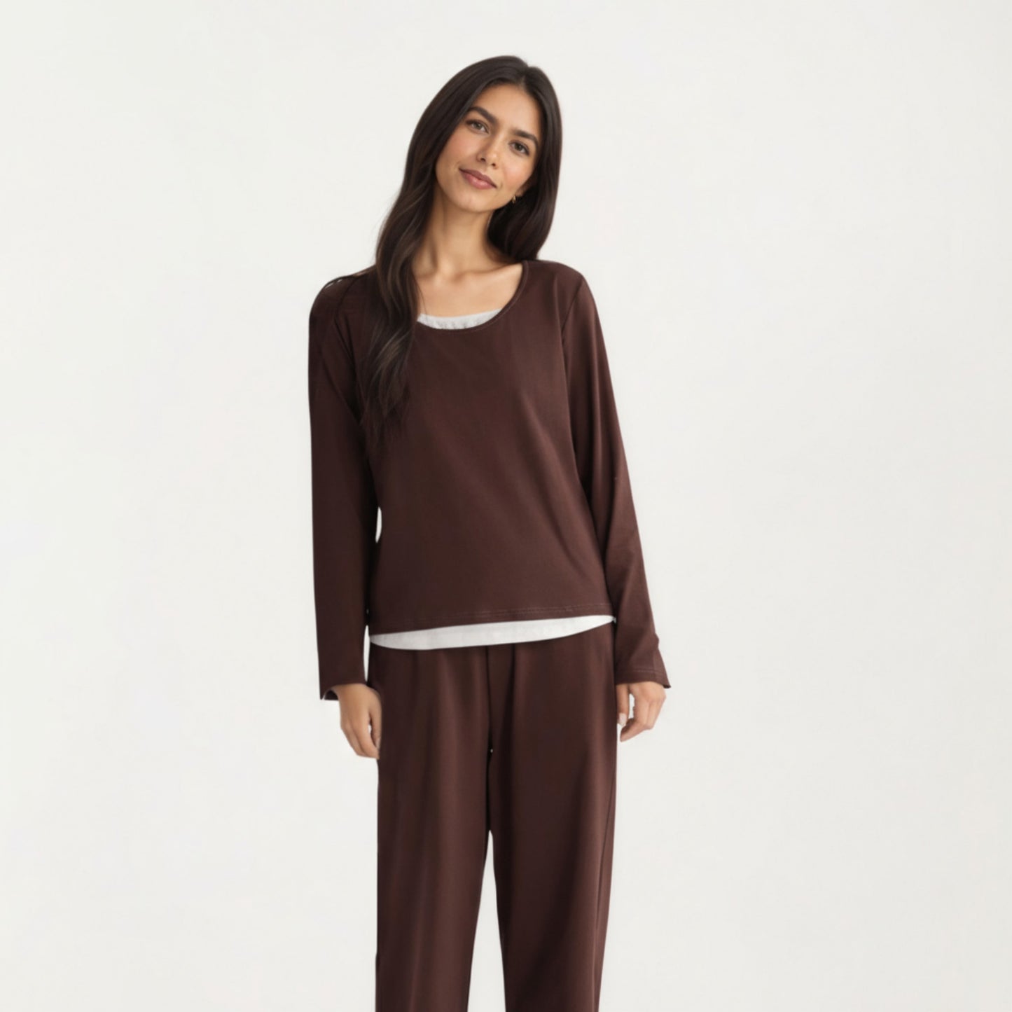 Anna-Kaci Women's 2-Piece Set Soft Knit Long Sleeve Top and Relaxed Fit Lounge Pants