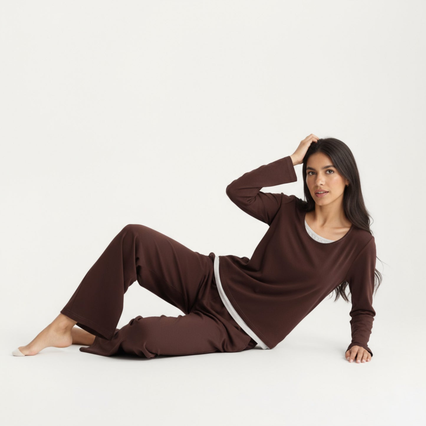 Anna-Kaci Women's 2-Piece Set Soft Knit Long Sleeve Top and Relaxed Fit Lounge Pants