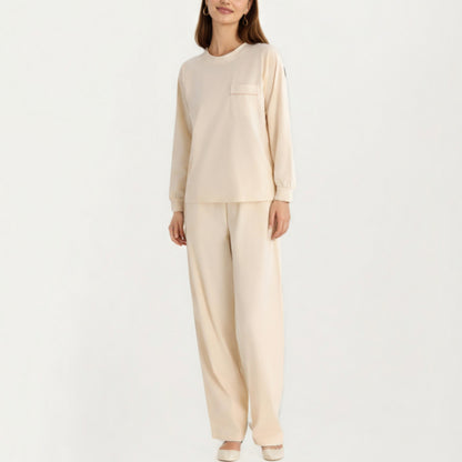 Anna-Kaci Women's 2-Piece Set Long Sleeve Top with Front Pocket and Relaxed Fit Lounge Pants