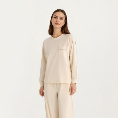 Anna-Kaci Women's 2-Piece Set Long Sleeve Top with Front Pocket and Relaxed Fit Lounge Pants