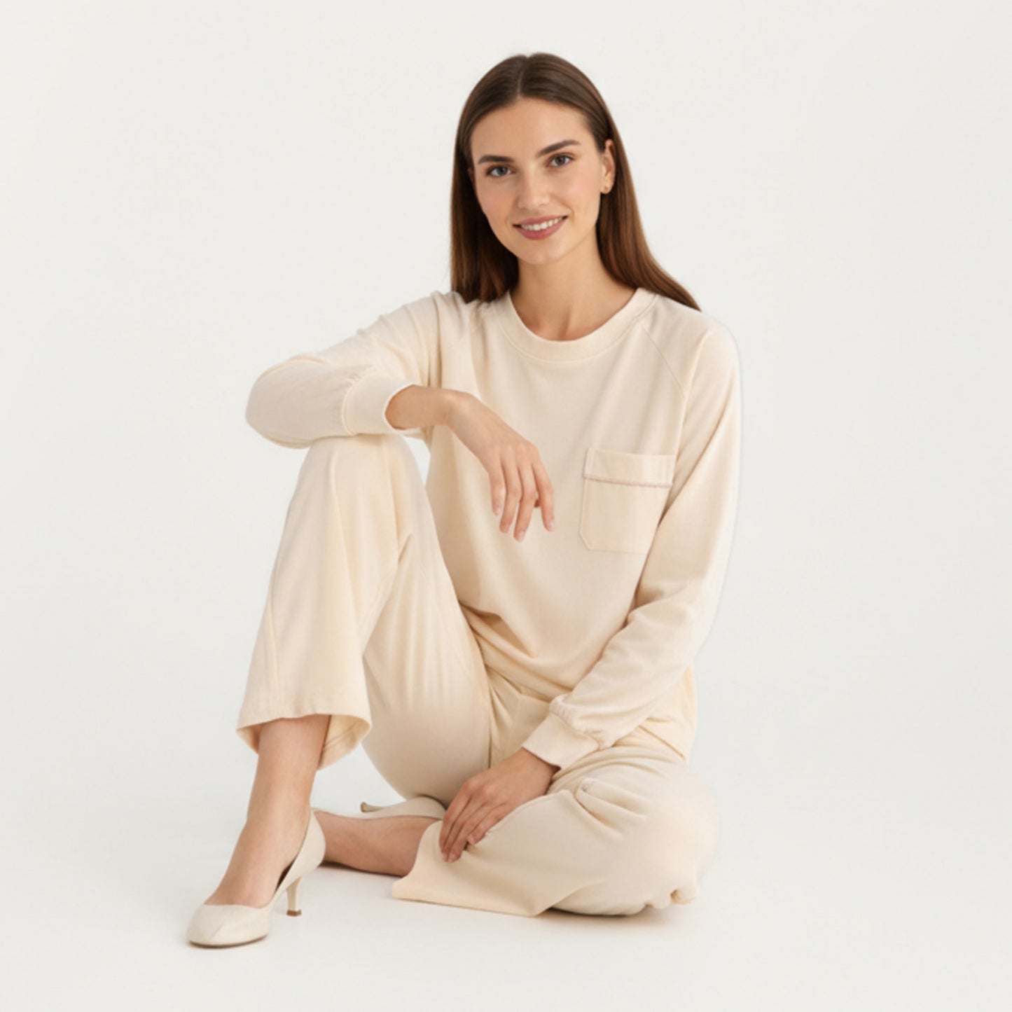 Anna-Kaci Women's 2-Piece Set Long Sleeve Top with Front Pocket and Relaxed Fit Lounge Pants