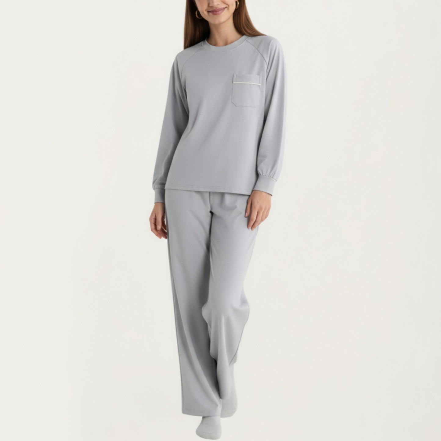 Anna-Kaci Women's 2-Piece Set Long Sleeve Top with Front Pocket and Relaxed Fit Lounge Pants