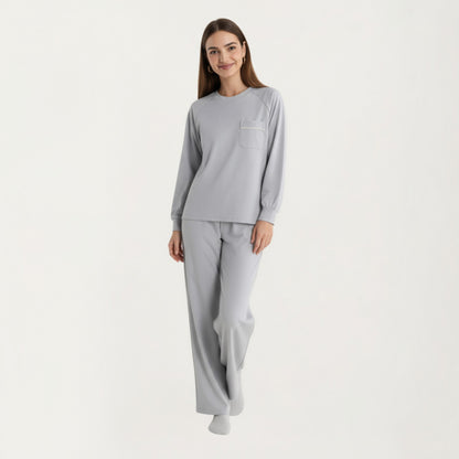 Anna-Kaci Women's 2-Piece Set Long Sleeve Top with Front Pocket and Relaxed Fit Lounge Pants