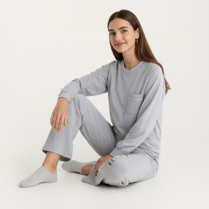 Anna-Kaci Women's 2-Piece Set Long Sleeve Top with Front Pocket and Relaxed Fit Lounge Pants