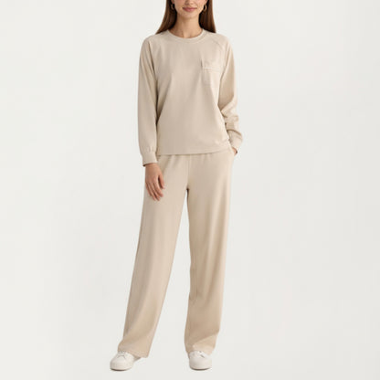 Anna-Kaci Women's 2-Piece Set Long Sleeve Top with Front Pocket and Relaxed Fit Lounge Pants