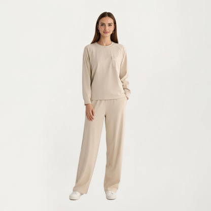 Anna-Kaci Women's 2-Piece Set Long Sleeve Top with Front Pocket and Relaxed Fit Lounge Pants