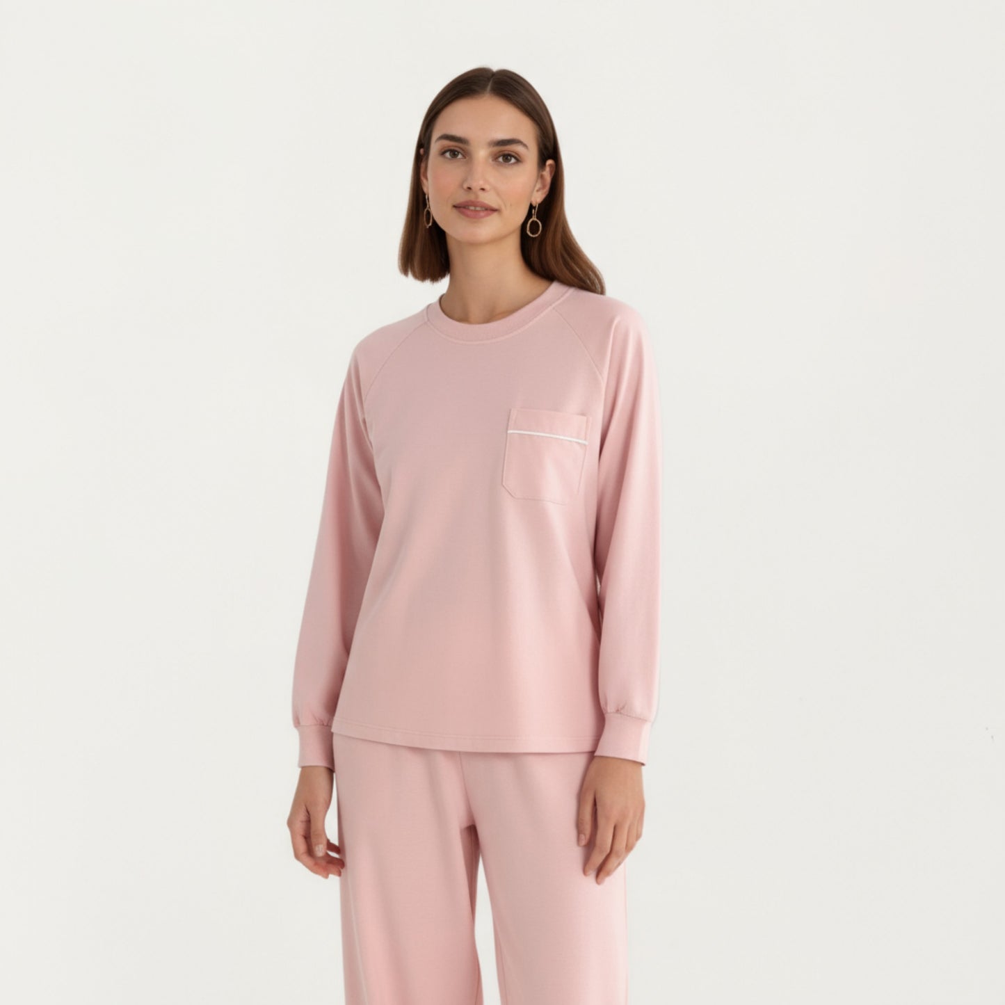 Anna-Kaci Women's 2-Piece Set Long Sleeve Top with Front Pocket and Relaxed Fit Lounge Pants