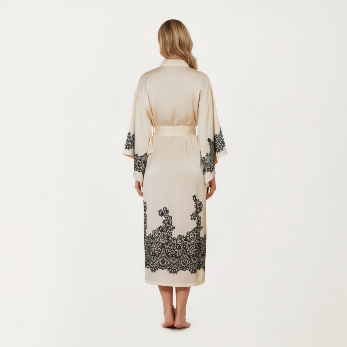 Anna-Kaci Women's Long Satin Kimono Robe with Tie Waist and Artistic Floral Print