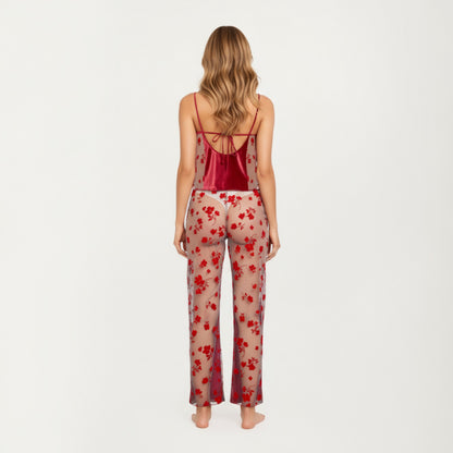 Anna-Kaci Women's 2-Piece Set Satin Cowl Neck Camisole Top with Adjustable Straps and Straight-Leg Pants