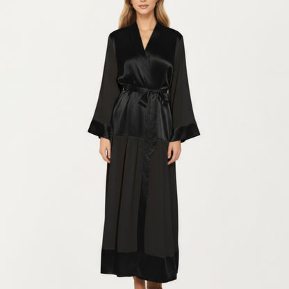 Anna-Kaci Women's Long Satin Robe with Tie Waist Belt and Wide Cuff Sleeves