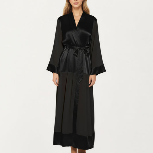 Anna-Kaci Women's Long Satin Robe with Tie Waist Belt and Wide Cuff Sleeves