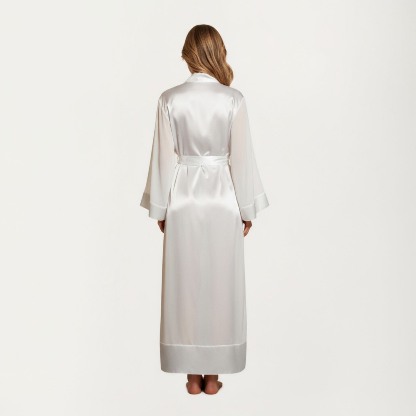 Anna-Kaci Women's Long Satin Robe with Tie Waist Belt and Wide Cuff Sleeves