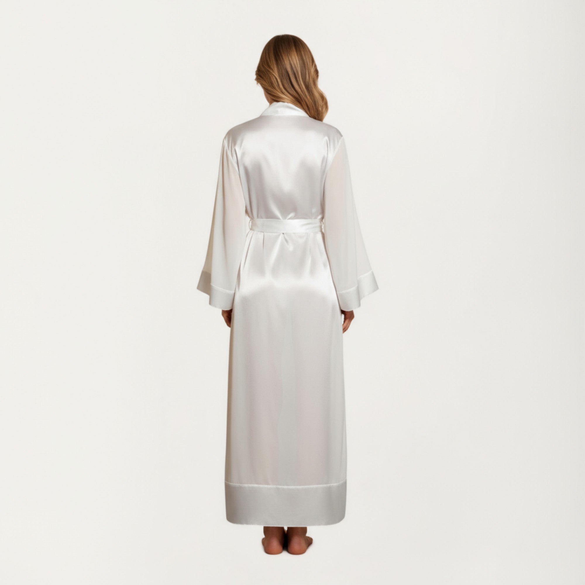 Anna-Kaci Women's Long Satin Robe with Tie Waist Belt and Wide Cuff Sleeves