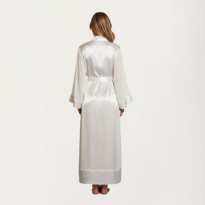 Anna-Kaci Women's Long Satin Robe with Tie Waist Belt and Wide Cuff Sleeves