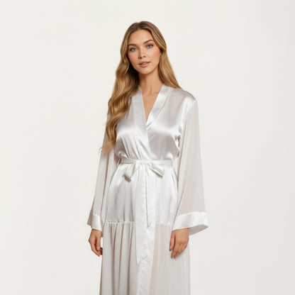 Anna-Kaci Women's Long Satin Robe with Tie Waist Belt and Wide Cuff Sleeves