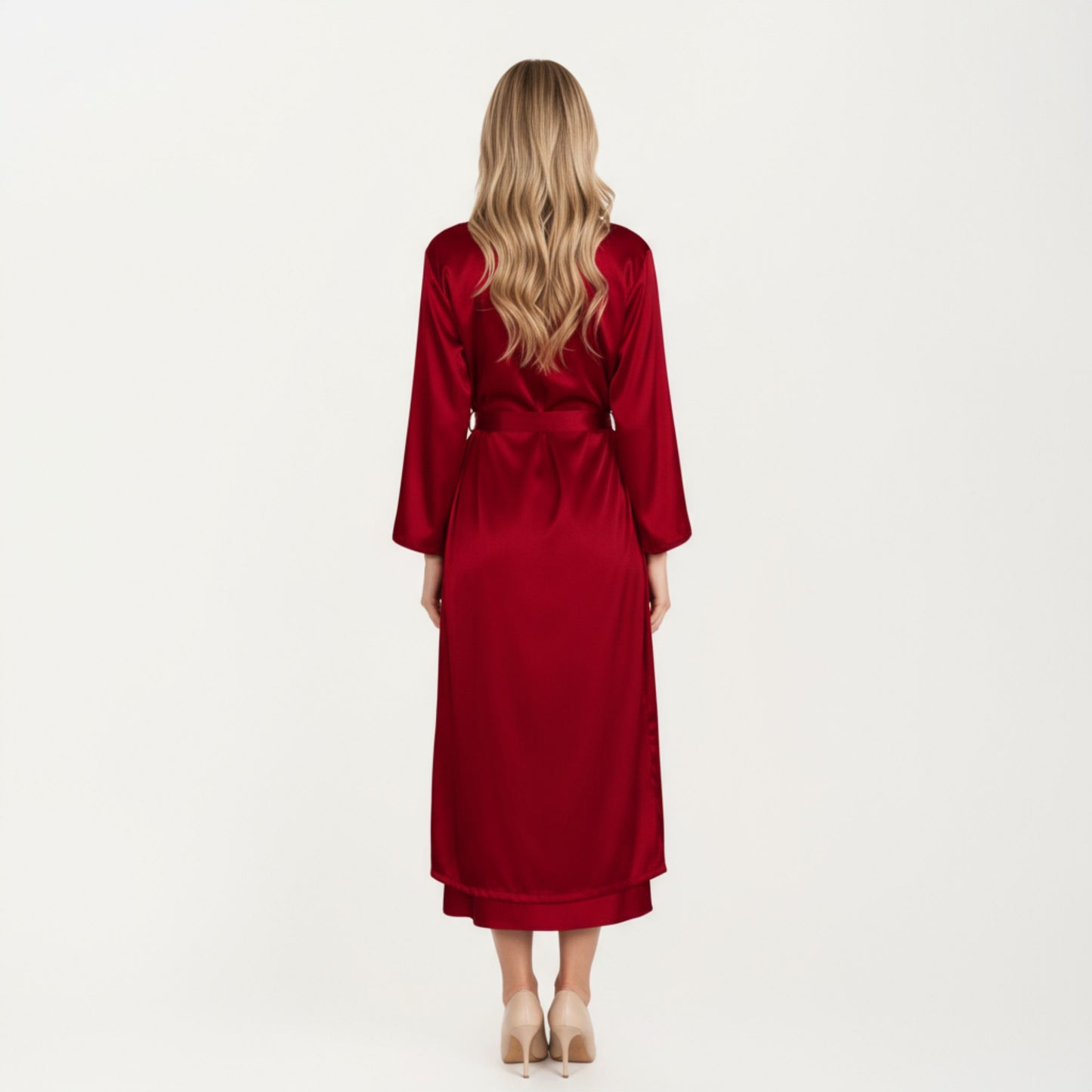 Anna-Kaci Women's Long Satin Wrap Robe with Tie Waist and Relaxed Draped Sleeves