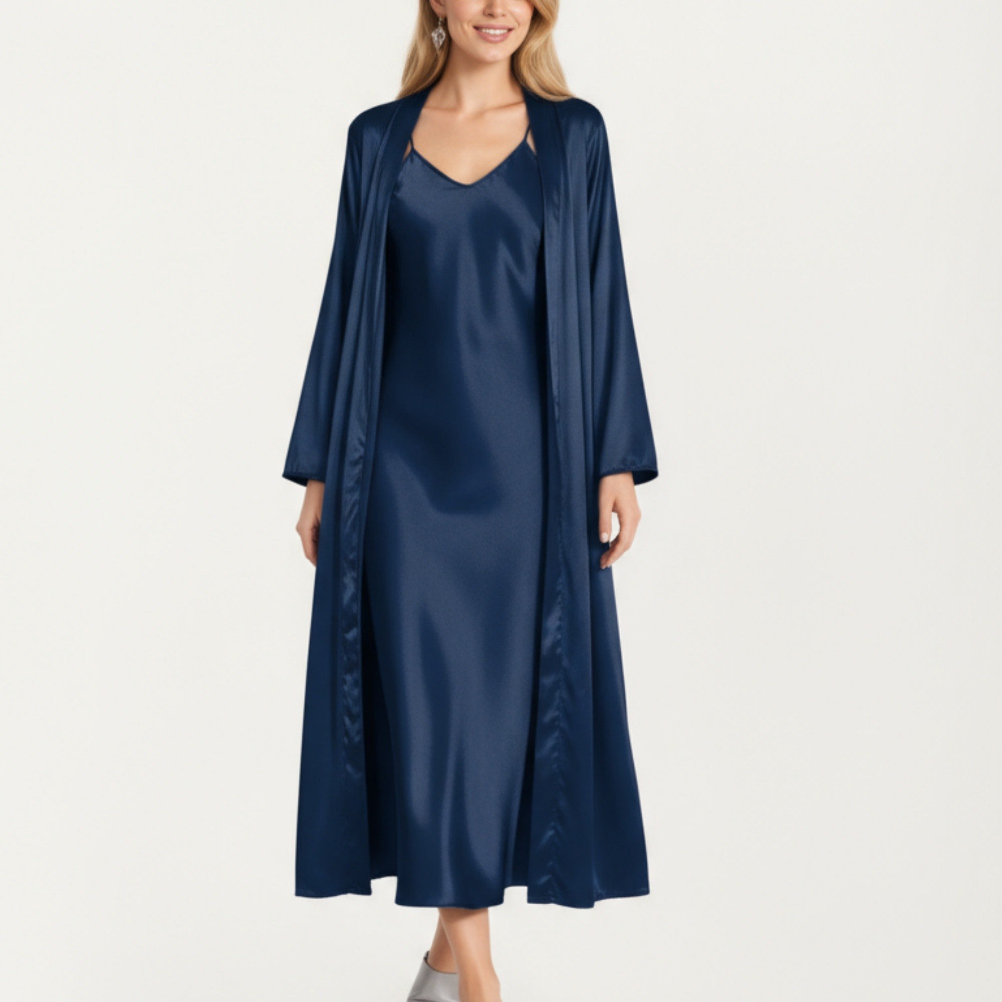 Anna-Kaci Women's Long Satin Wrap Robe with Tie Waist and Relaxed Draped Sleeves