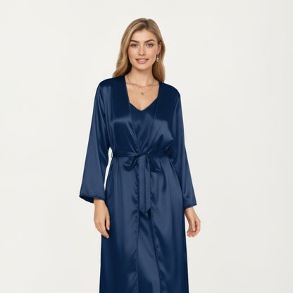 Anna-Kaci Women's Long Satin Wrap Robe with Tie Waist and Relaxed Draped Sleeves