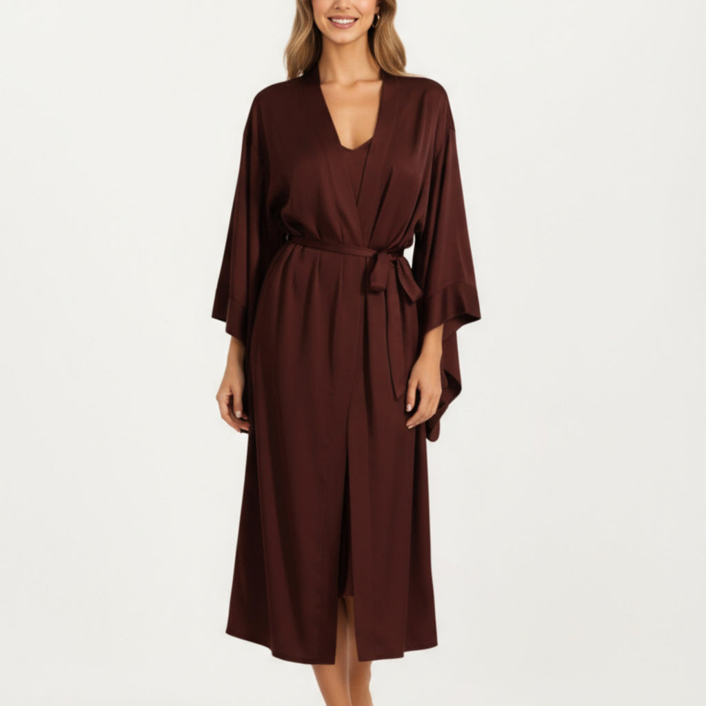 Anna-Kaci Women's Long Satin Kimono Robe with Tie Waist Belt and Wide Sleeves
