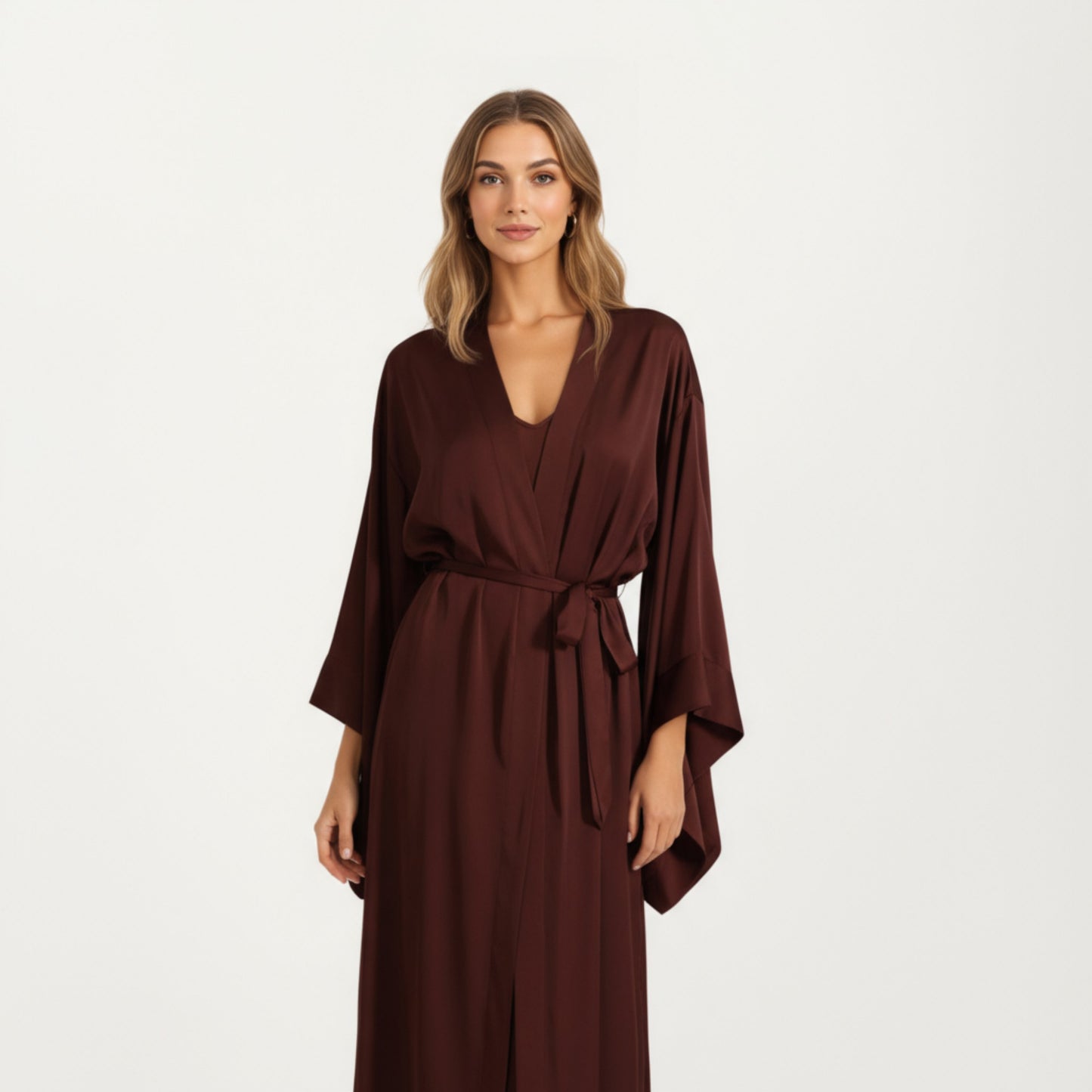 Anna-Kaci Women's Long Satin Kimono Robe with Tie Waist Belt and Wide Sleeves
