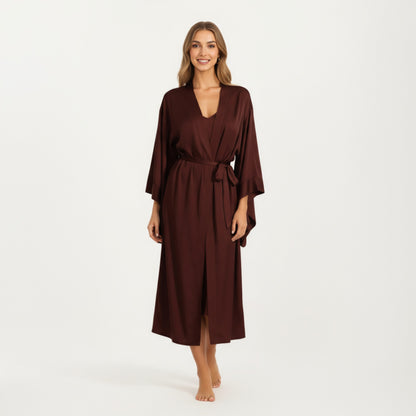 Anna-Kaci Women's Long Satin Kimono Robe with Tie Waist Belt and Wide Sleeves