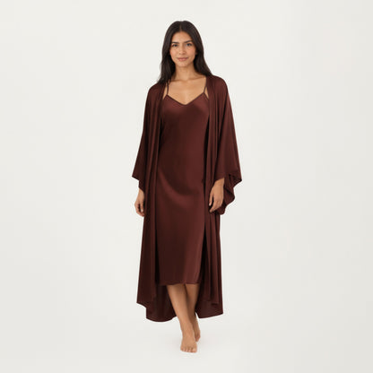 Anna-Kaci Women's 2-Piece Satin Slip Dress and Kimono Robe Set with Flowing Draped Silhouette