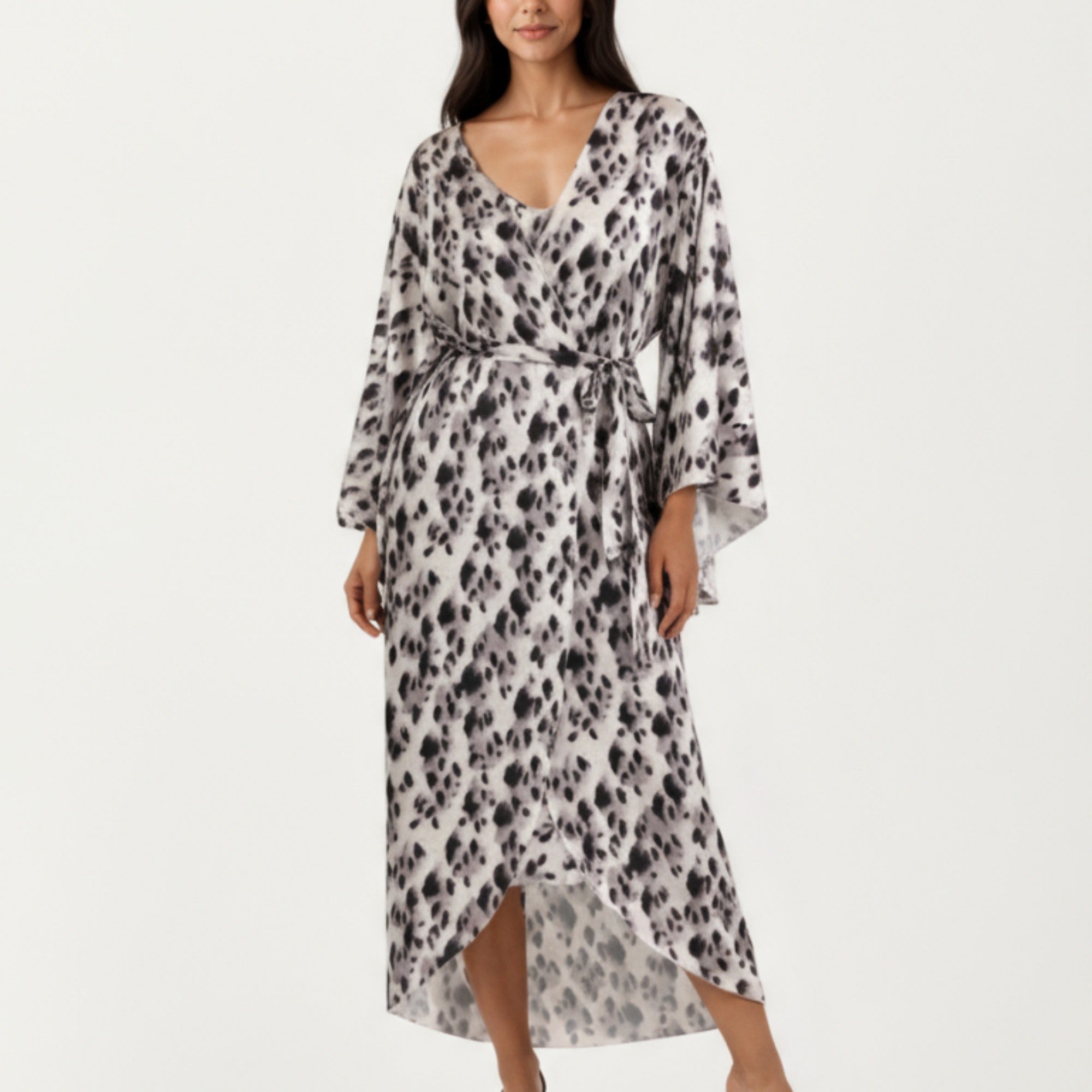 Anna-Kaci Women's 2-Piece Satin Slip Dress and Kimono Robe Set with Flowing Draped Silhouette