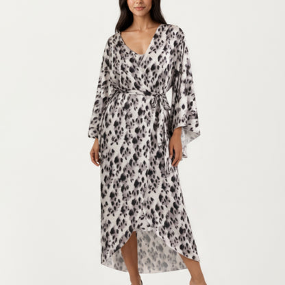 Anna-Kaci Women's 2-Piece Satin Slip Dress and Kimono Robe Set with Flowing Draped Silhouette