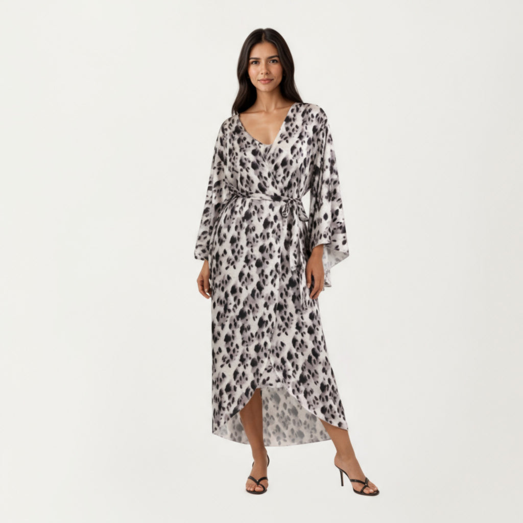 Anna-Kaci Women's 2-Piece Satin Slip Dress and Kimono Robe Set with Flowing Draped Silhouette