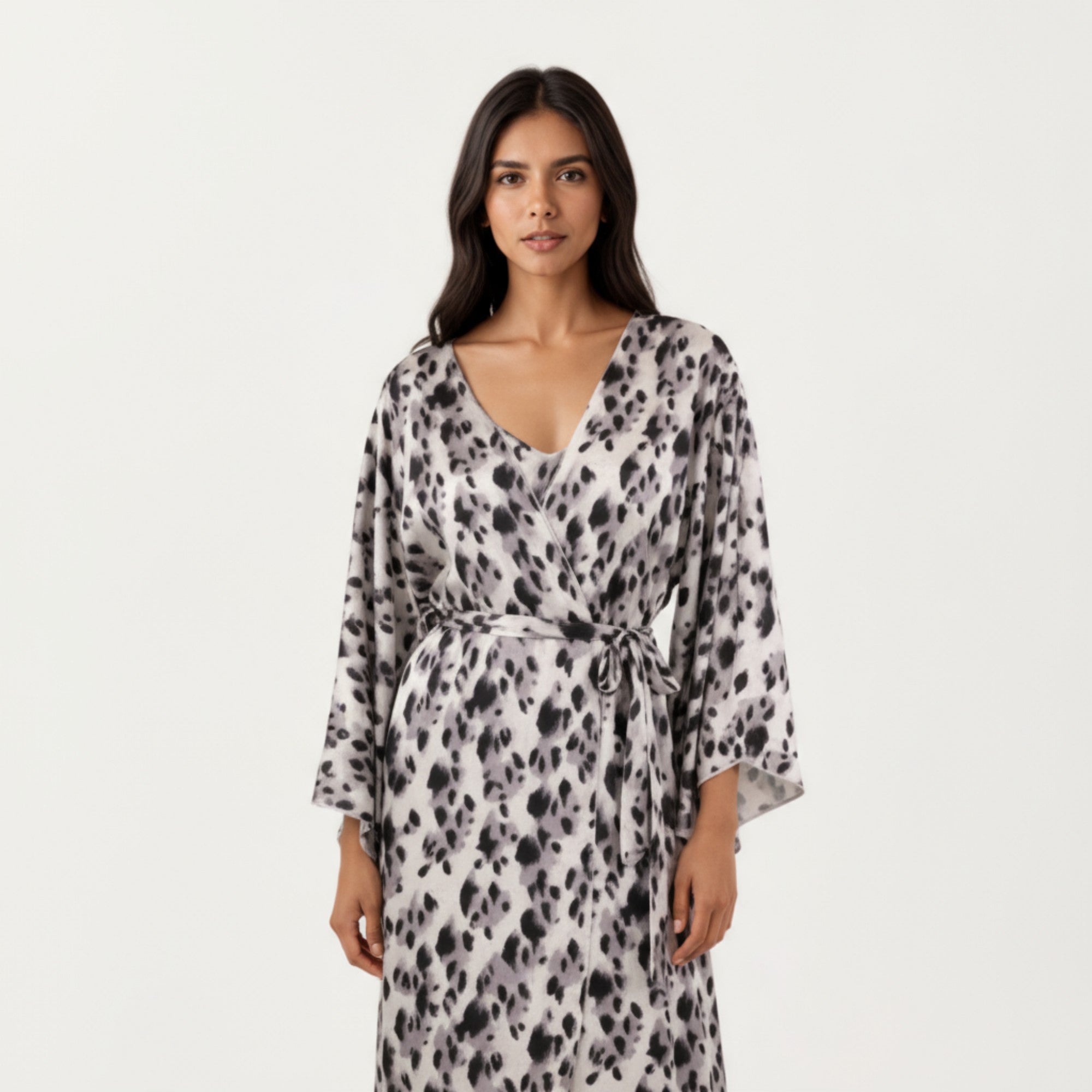 Anna-Kaci Women's 2-Piece Satin Slip Dress and Kimono Robe Set with Flowing Draped Silhouette