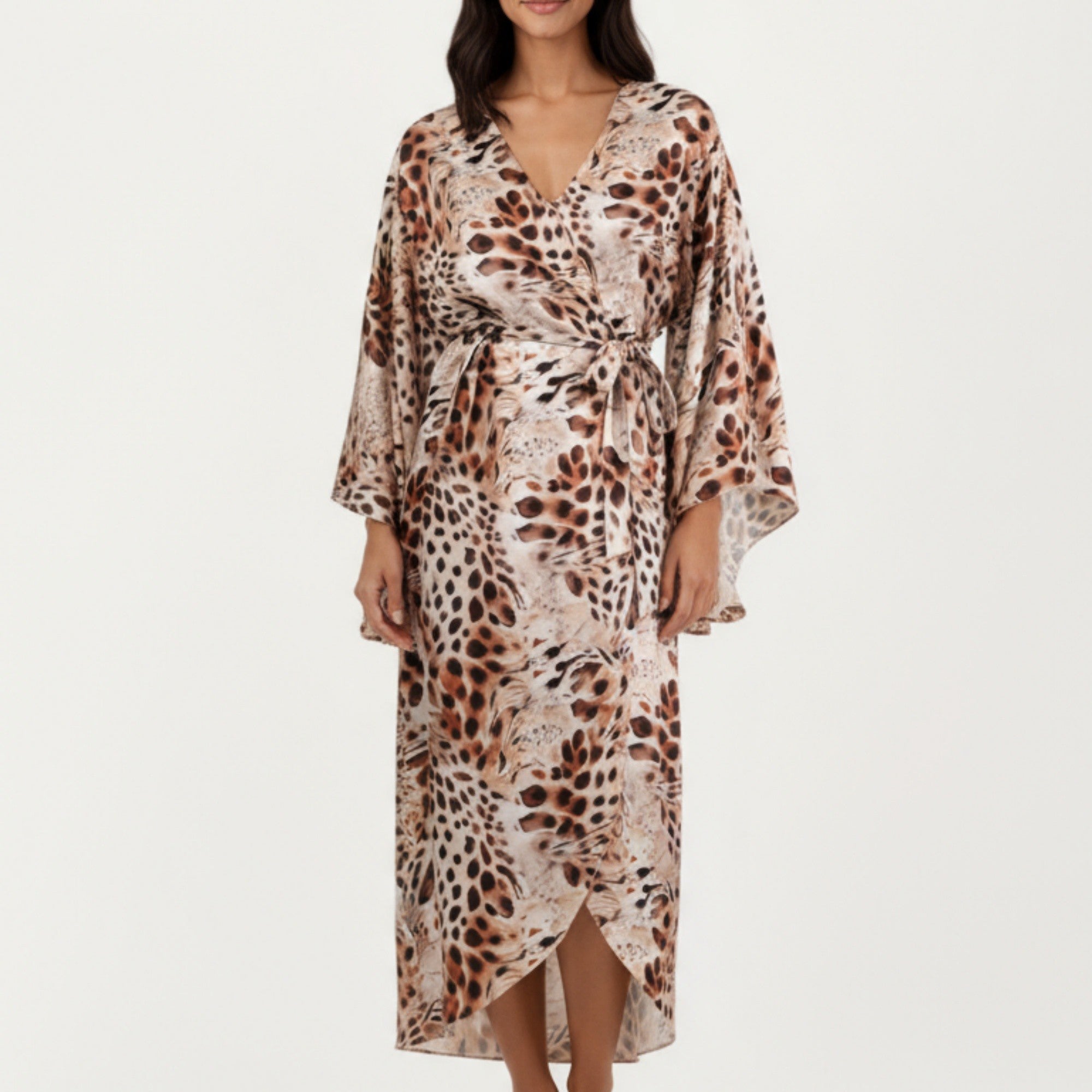 Anna-Kaci Women's 2-Piece Satin Slip Dress and Kimono Robe Set with Flowing Draped Silhouette
