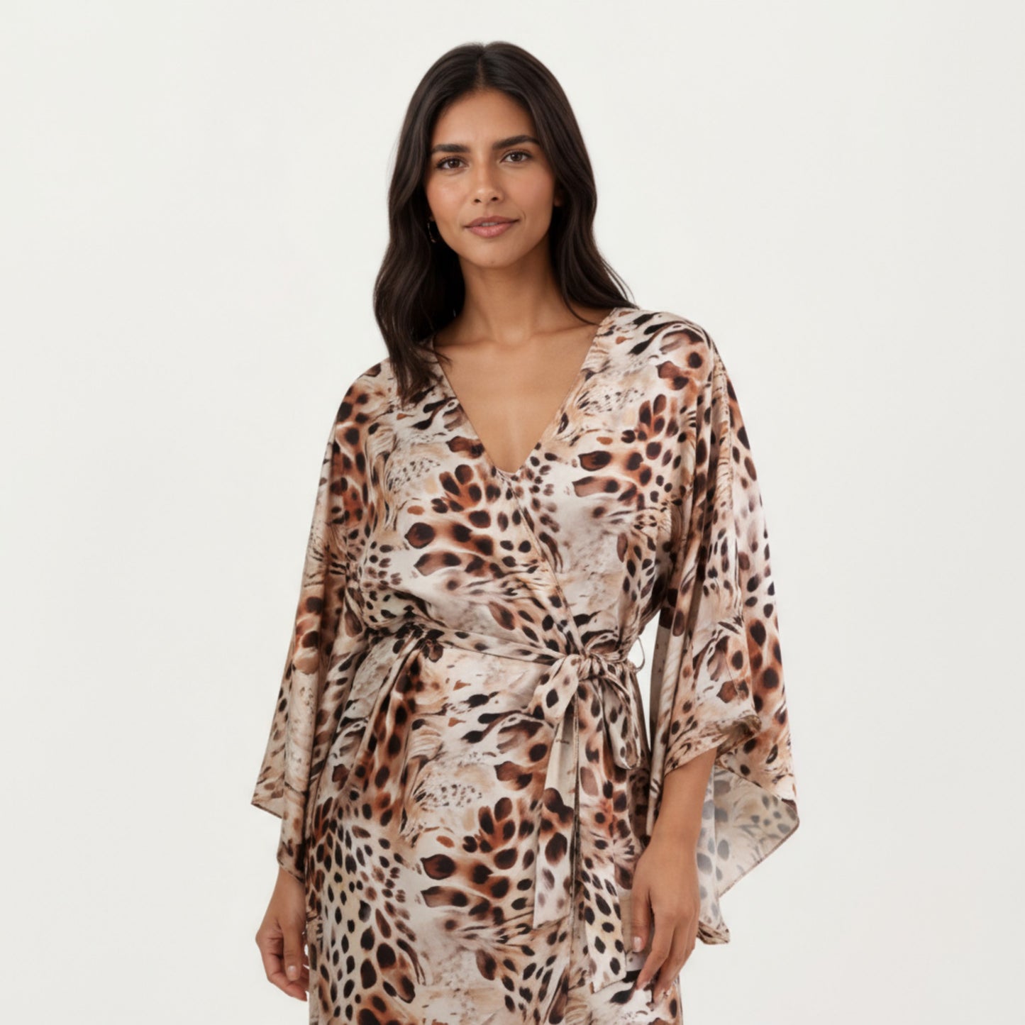 Anna-Kaci Women's 2-Piece Satin Slip Dress and Kimono Robe Set with Flowing Draped Silhouette