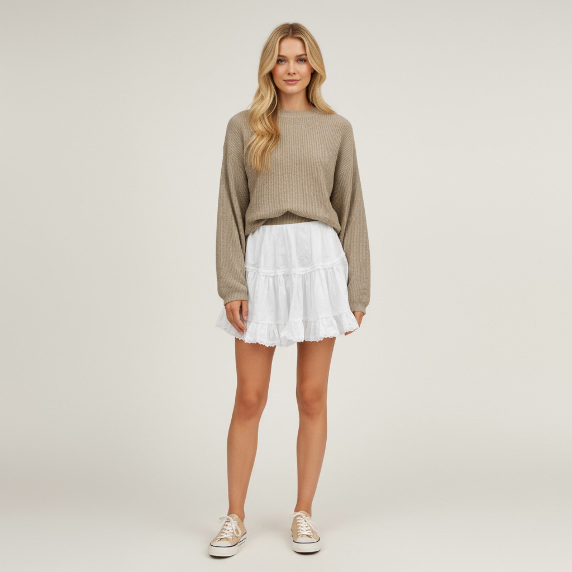 Anna-Kaci Women's Ruffled Tiered Mini Skirt with Lace Trim Hem and Flowy Silhouette