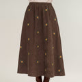 Anna-Kaci Women's Embroidered Corduroy Maxi Skirt with Elastic Waist and Floral Stitch Detailing