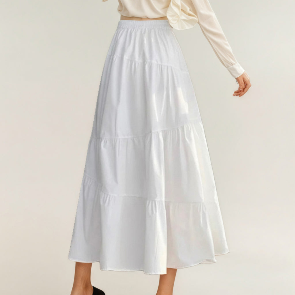 Anna-Kaci Women's Tiered Maxi Skirt with Elastic Waist and Contrast Bow Accents