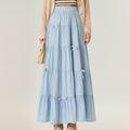Anna-Kaci Women's Tiered Maxi Skirt with Elastic Waist and Delicate Ribbon Tie Details
