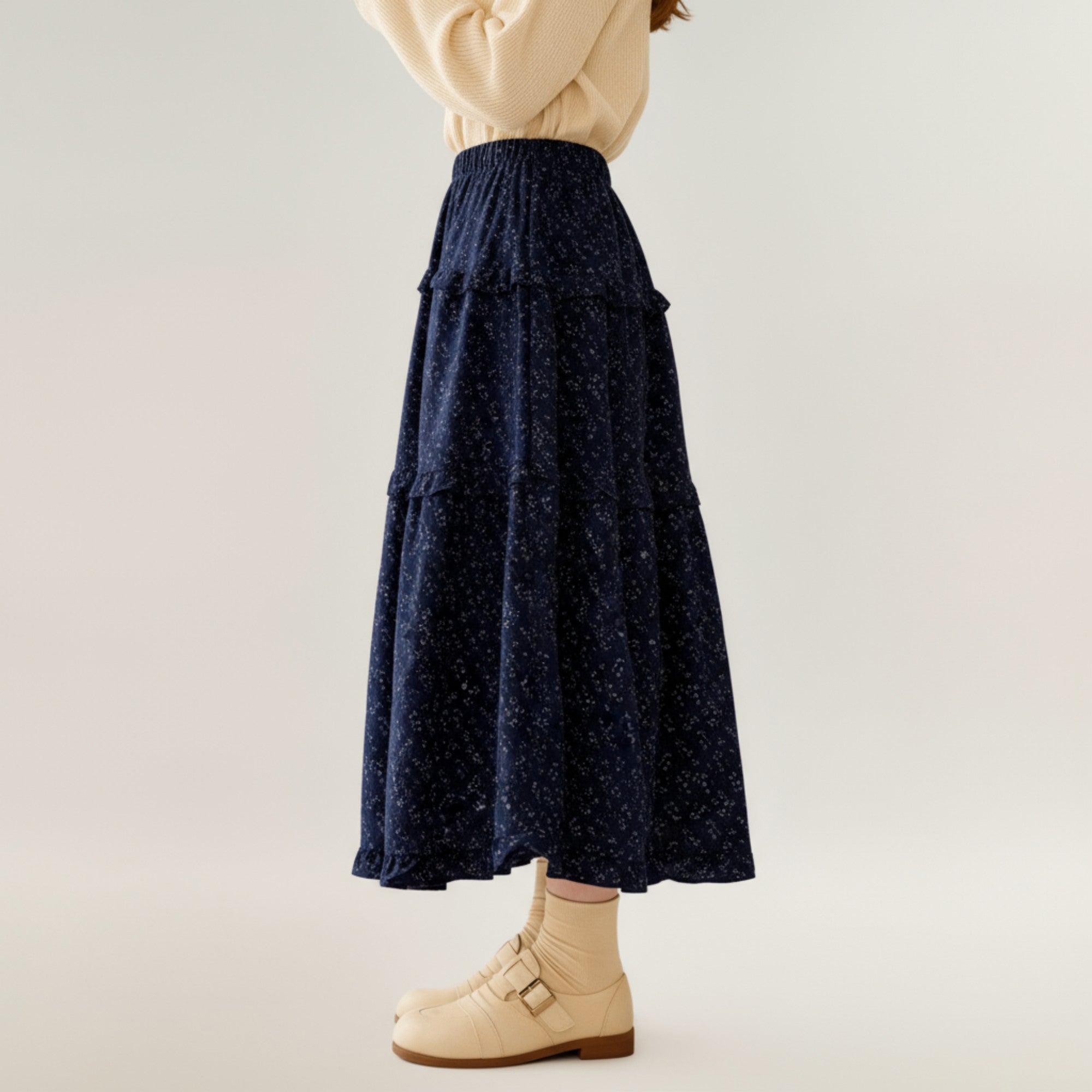 Anna-Kaci Women's Tiered Floral Maxi Skirt with Elastic Waist and Flowy A-Line Silhouette