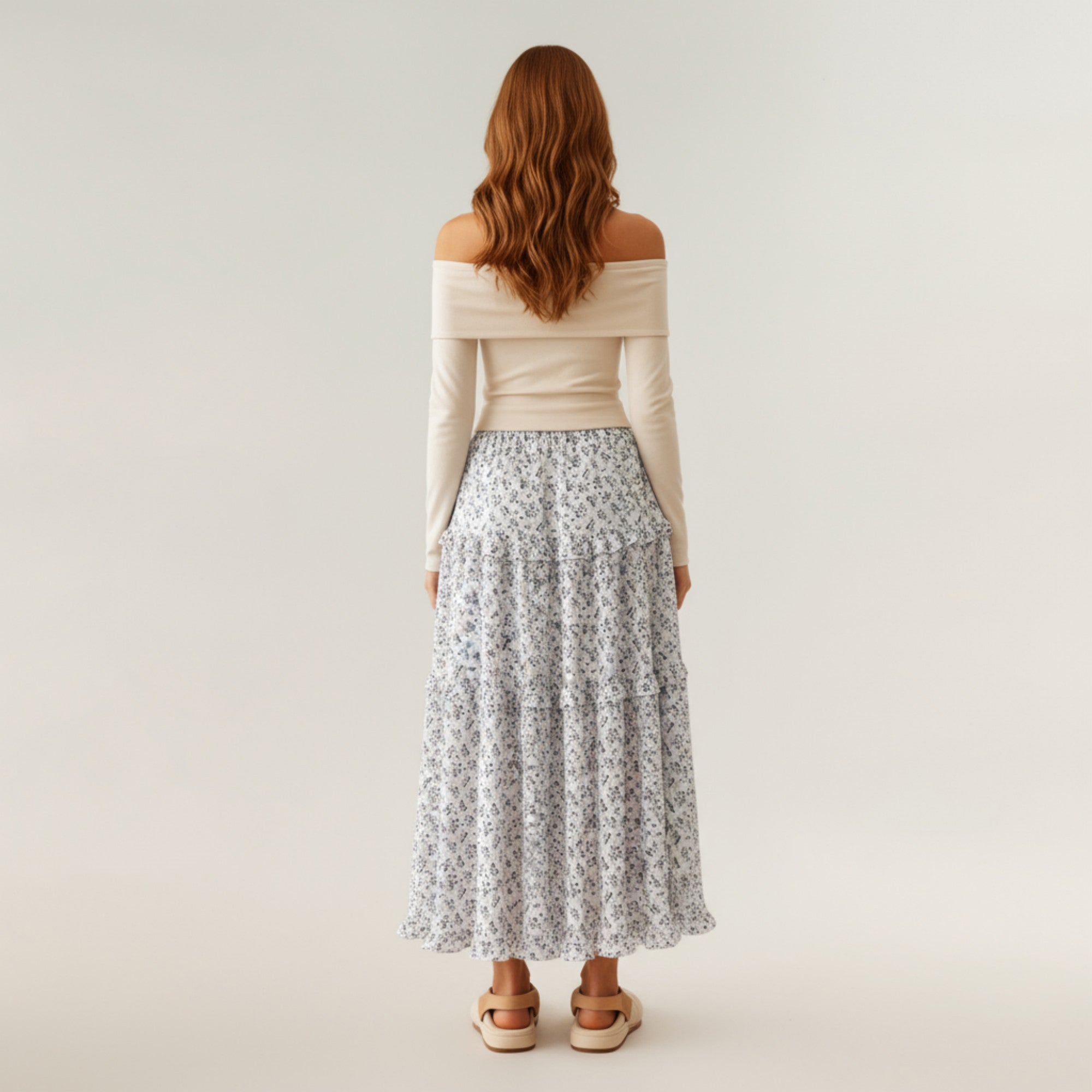 Anna-Kaci Women's Tiered Floral Maxi Skirt with Elastic Waist and Flowy A-Line Silhouette