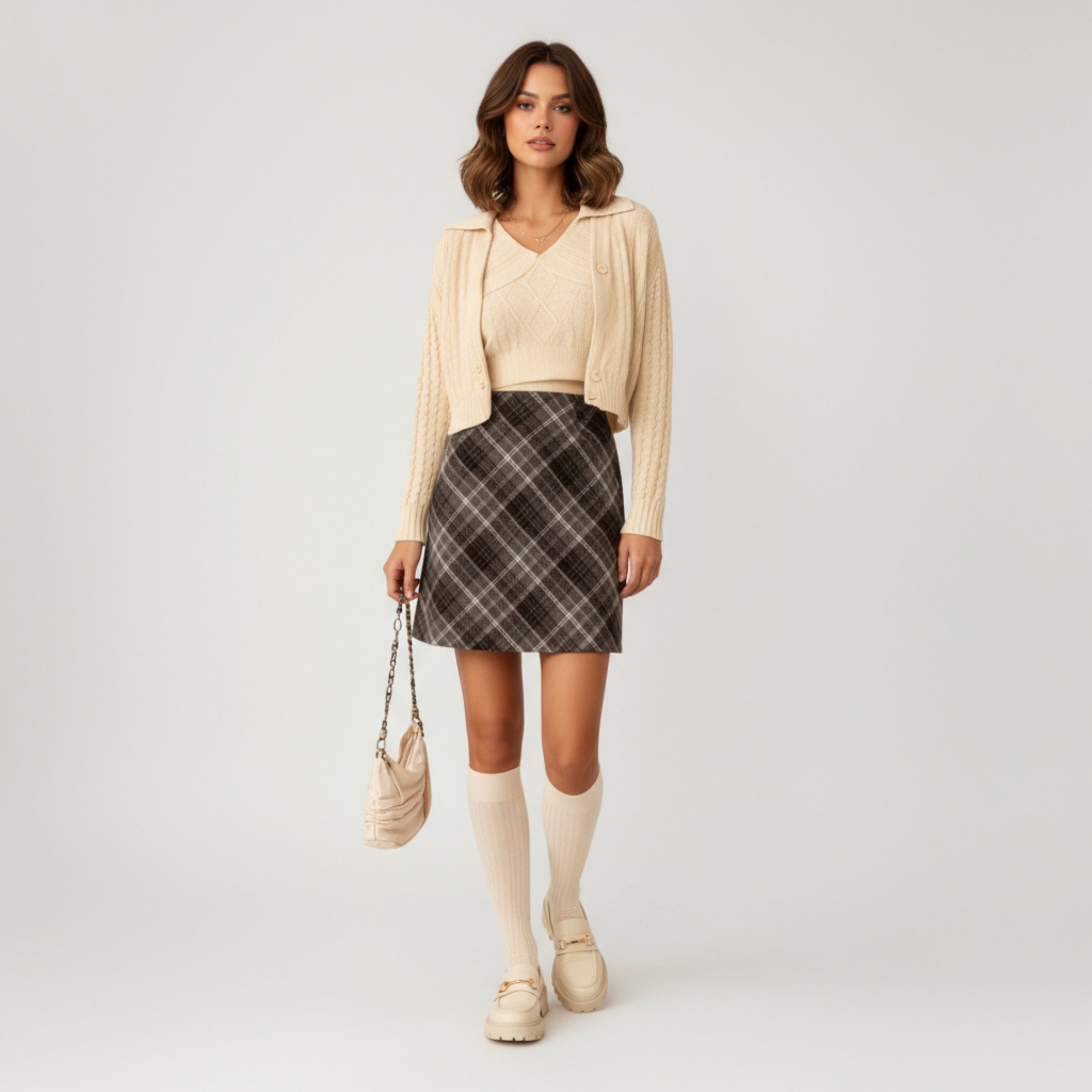 Anna-Kaci Women's Plaid A-Line Mini Skirt with Classic Check Pattern and Wool-Like Texture