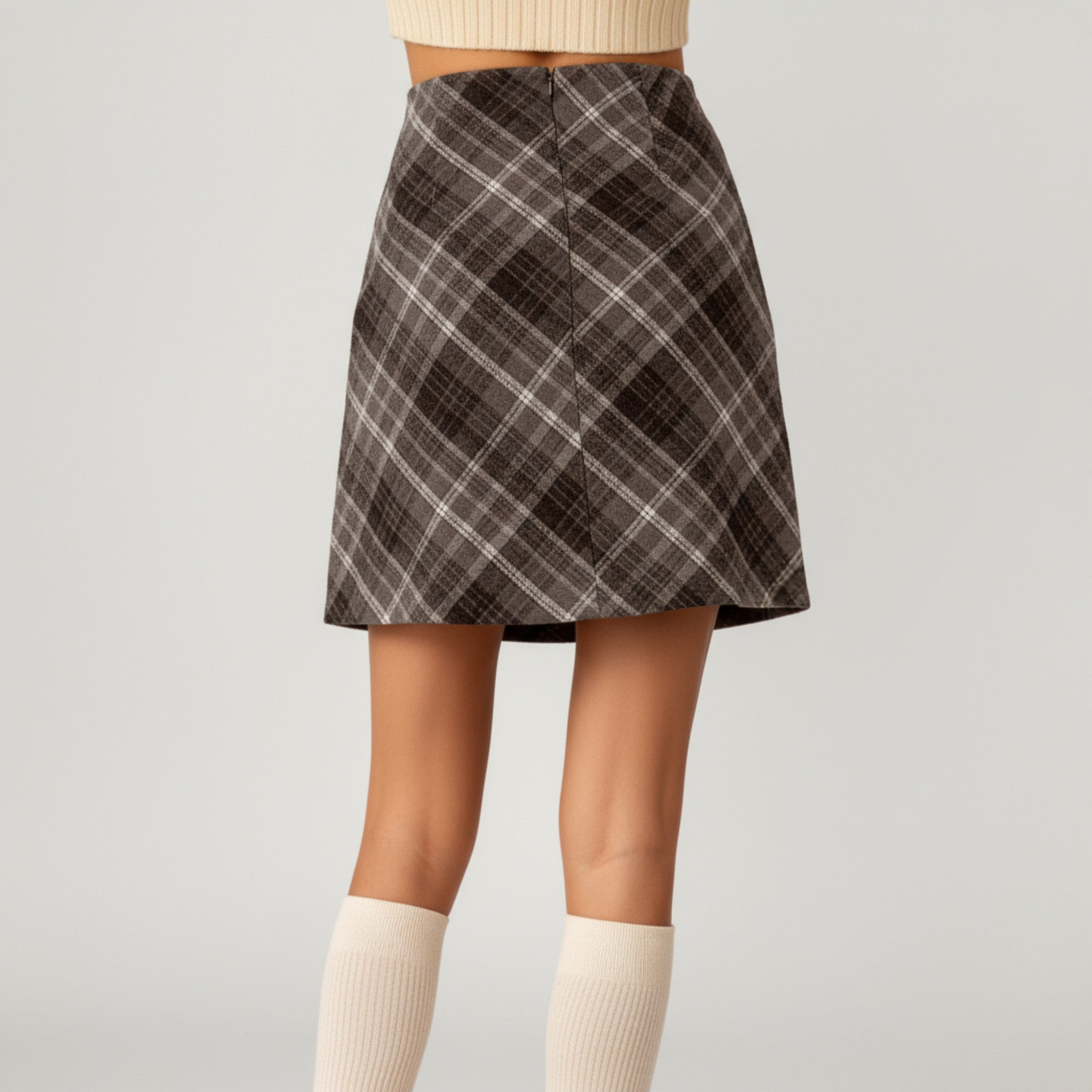 Anna-Kaci Women's Plaid A-Line Mini Skirt with Classic Check Pattern and Wool-Like Texture