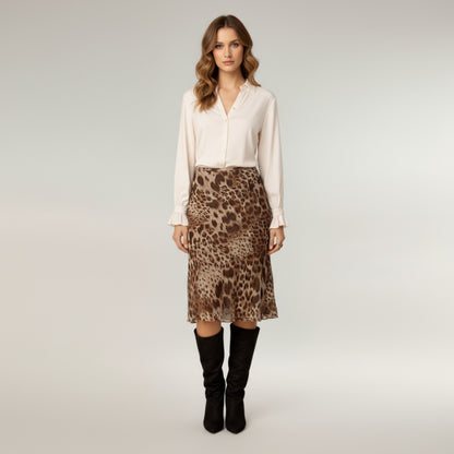 Anna-Kaci Women's Leopard Print Midi Skirt with Bias Cut and Silky Satin Finish